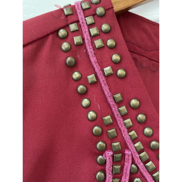 Mi ami Maroon Studded Ruffle Sleeve Blouse Size Small - Picture 8 of 12